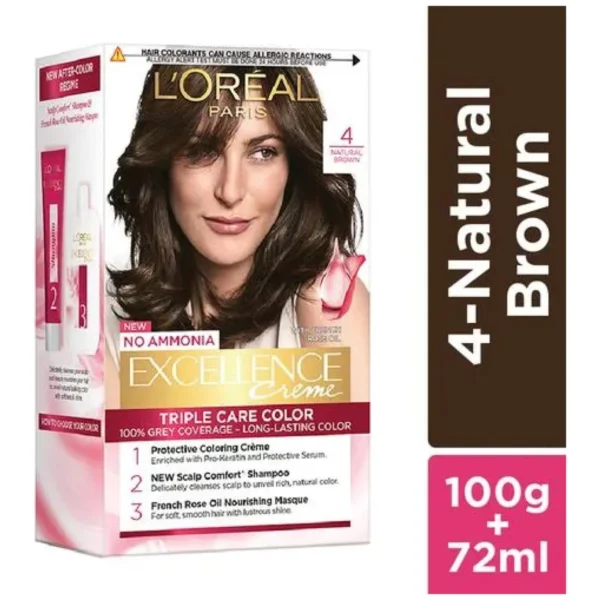 Loreal Paris Excellence Hair Color 4 Natural Brown 100g+72ml