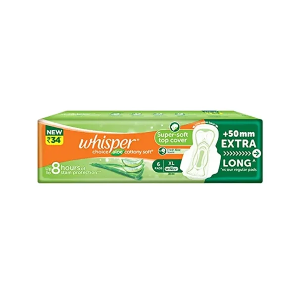 Whisper Aloe Vera Cottony Soft Pads XL -6 Pads
