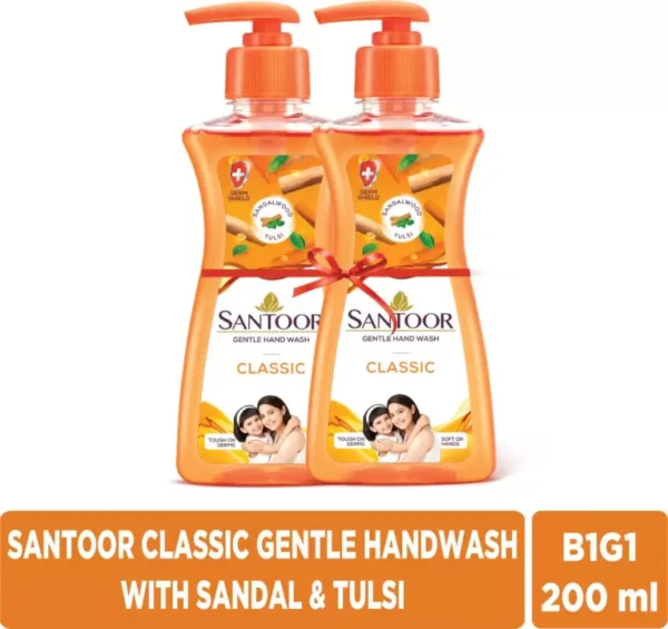 Santoor Sandalwood & Tulsi Pump Bottle (Pack Of 2) Hand Wash Pump Dispenser 200ml