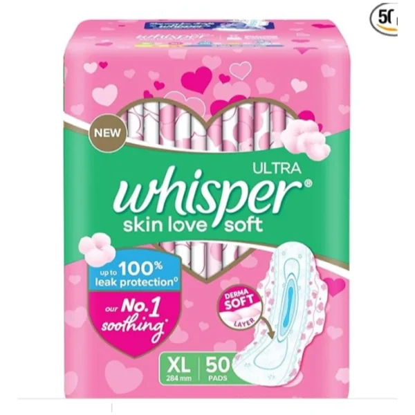 Whisper Ultra Skin Love Soft Sanitary Pads, XL 50 Pads