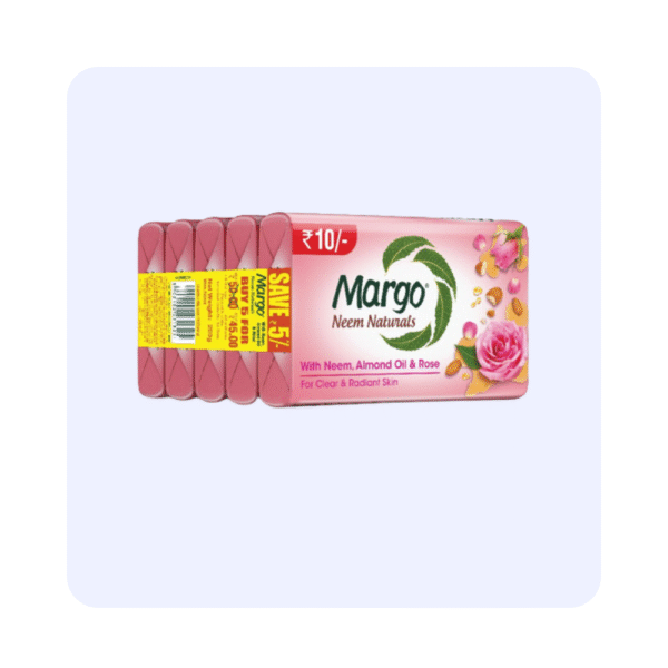 Margo Neem Naturals With Neem, Almond Oil & Rose Pack of 5 40g*5N