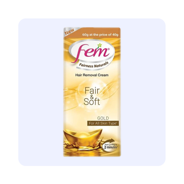 Fem Fairness Naturals Hair Removal Cream Fair & Soft Gold For All Skin Types 60g