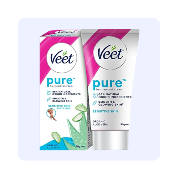 Veet Pure Hair Removal Cream - With Organic Aloe Vera, For Sensitive Skin, Body & Legs, 50 g